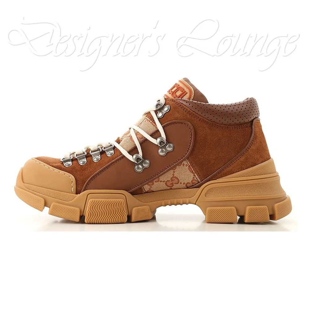 NEW GUCCI FLASHTREK GG Leather Suede Canvas Mid Top Sneakers 7.5 G / US 8 $980